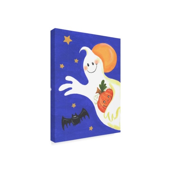 Beverly Johnston 'Ghost With Pumpkin And Orange Moon' Canvas Art,35x47